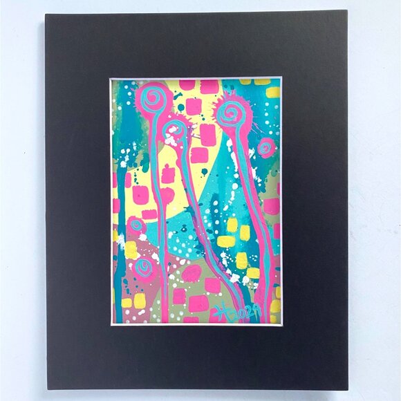 Summer Pop 3 Original Art Acrylic Painting Turquoise Pink Red Frame Ready 8x10in - Picture 4 of 6